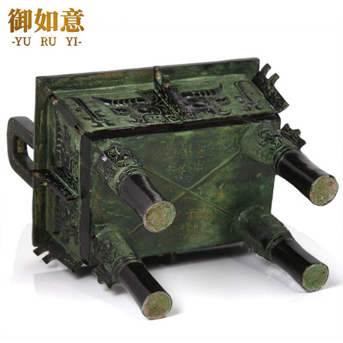 青铜鼎摆件仿古青铜器四方兽面鼎工艺品香炉公司开业招财落地铜鼎 - 图1