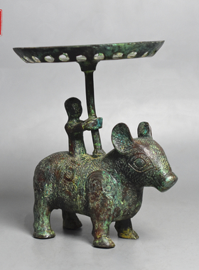 仿古青铜器牲立人举灯盘可放蜡烛