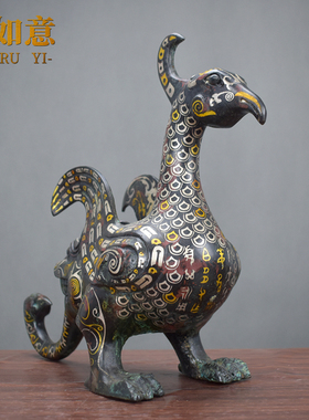 仿古青铜器错金虎凤尊摆件鸟形兽特色礼品工艺品装饰影视道具收藏