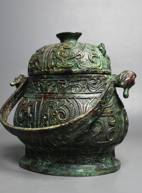 青铜器双凤纹提梁卣摆件纯铜酒柜