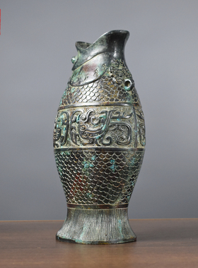 仿古青铜器鱼形花瓶摆件