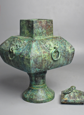 青铜器仿古双环铭文方壶铜投壶