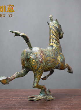 仿古青铜器马踏飞燕错金做旧摆件马到成功工艺品桌面开业礼品收藏