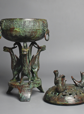 青铜器龙凤炉香薰炉仿古做旧摆件