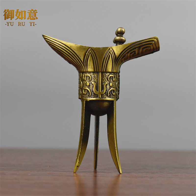 仿古青铜器乾隆杯酒爵酒樽三脚杯摆件工艺品酒具酒爵影视表演道具_虎窝淘