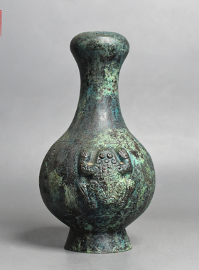 青铜器铭文双蛙壶圆花瓶铜投壶