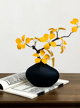 新中式禅意风仿真铁线莲假花花瓶摆件桌面插花装饰品茶室书房摆设