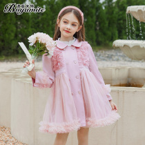 Girls princess turned in the wind clothes and autumn clothes 2023 new childrens foreign air mid-length girls agaric side mesh yarn jacket