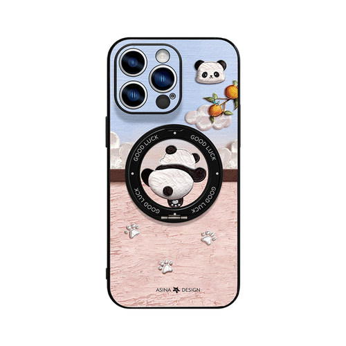 攀爬熊猫适用苹果17Promax手机壳新款磁吸带支架iPhone16Pro保护套支点软边ip15高级感的14可爱女13pm全包Ho3 - 图0