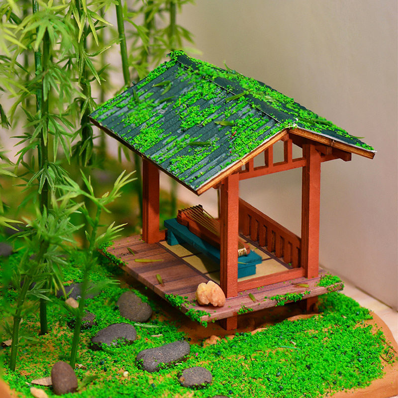 文创中国风小屋竹里馆diy手工制作木亭子竹林场景模型书架摆件
