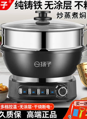 中国扬子集团电炒锅家用纯铸铁无涂层一体式多功能炒菜电锅电火锅