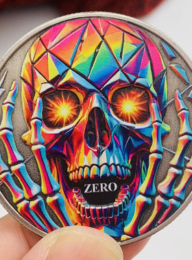 骷髅头手指彩印合金镀镍古银决策纪念章装饰挂件硬币纪念品礼物