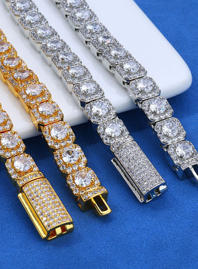 跨境嘻哈手饰7mm翻盖扣手链锆石