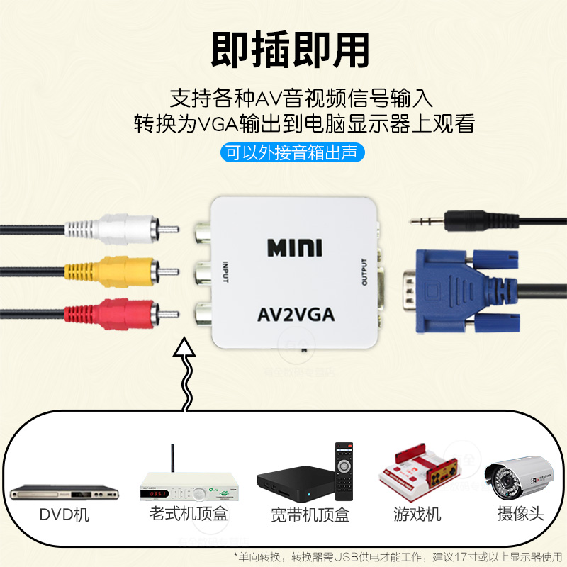 AV转VGA转换器机顶盒转接电脑显示器屏看电视网络盒子转换电脑看DVD机游戏机网络机顶盒转接显示屏MKGWW - 图1