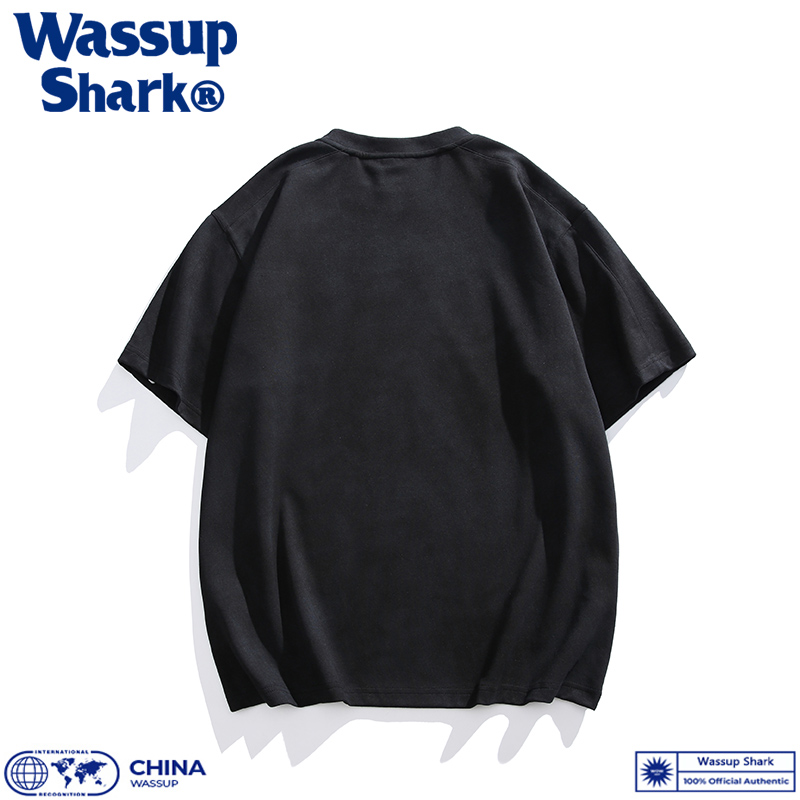 Wassup Shark美式重磅做旧短袖棉夏季男女情侣脏脏T恤半袖高级感 - 图1