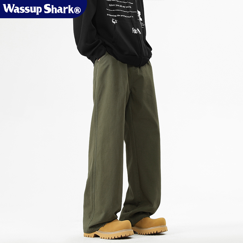 Wassup Shark美式白色牛仔裤男春秋季休闲宽松直筒垂感阔腿长裤女