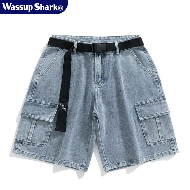 Wassup Shark美式做旧破洞牛仔短裤男夏季薄款五分裤宽松休闲裤子,淘宝优惠券,粉丝福利购,淘宝优惠卷