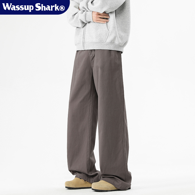 Wassup Shark美式白色牛仔裤男春秋季休闲宽松直筒垂感阔腿长裤女