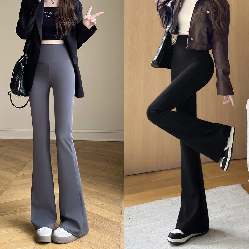 冰丝黑色喇叭沙鲨鱼裤女外穿夏季高腰弹力运动瑜伽喇叭裤九分打底,淘宝优惠券,粉丝福利购,淘宝优惠卷