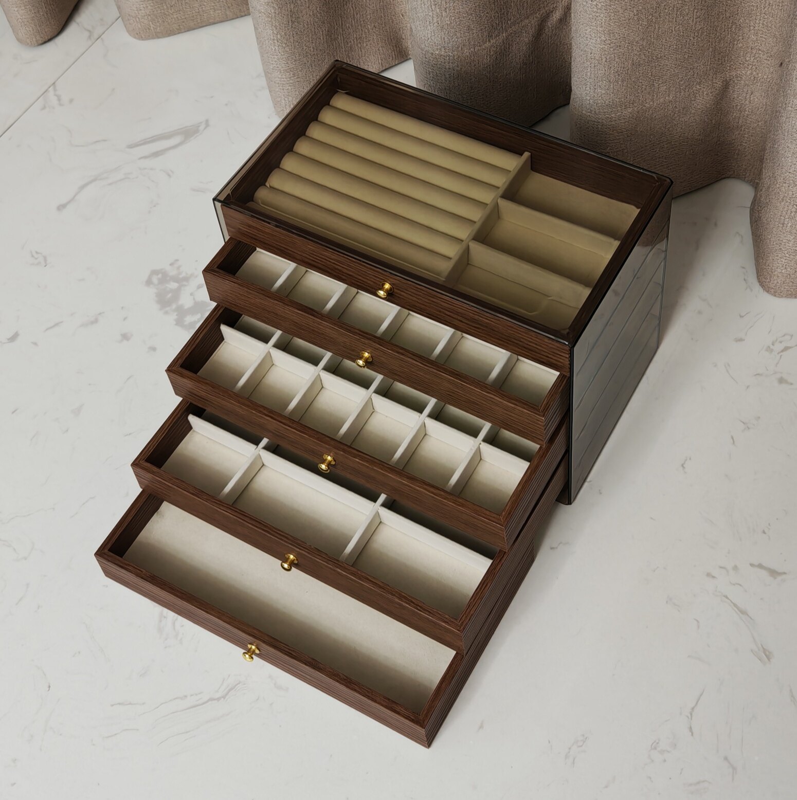 桃木纹多层首饰收纳盒木制抽屉式防尘多功能网红高级轻奢饰品盒,淘宝优惠券,粉丝福利购,淘宝优惠卷