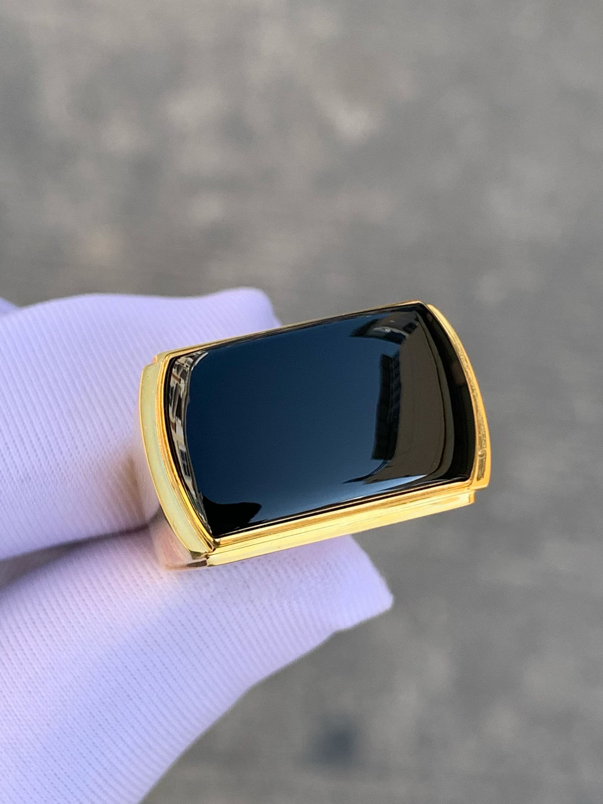 Natural Burmese jade a-grade ice type ink jade saddle square ring egg face ring 18k men's ring