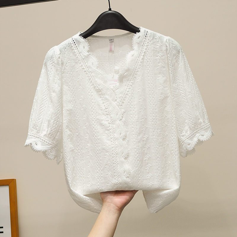 白色蕾丝女2020夏装新款韩范小衫 芮舞高端女装蕾丝衫/雪纺衫