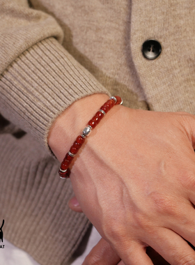 原创设计925银片天然红玛瑙手链