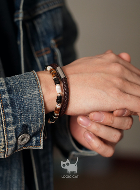 天然石纯银欧美小众设计男女手链