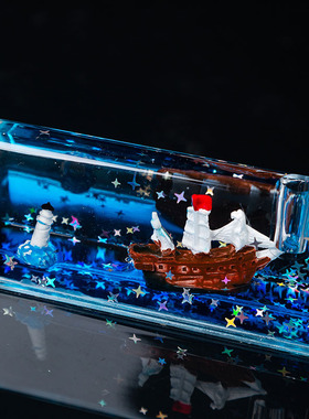 海洋系长方笔插液体油漏帆船