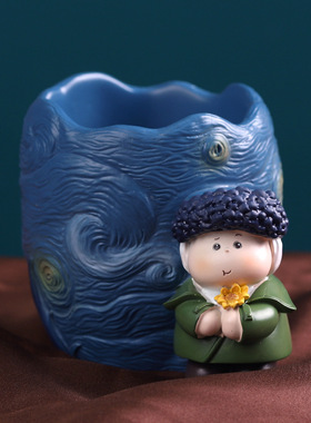 月半艺术家笔筒摆件办公室桌面