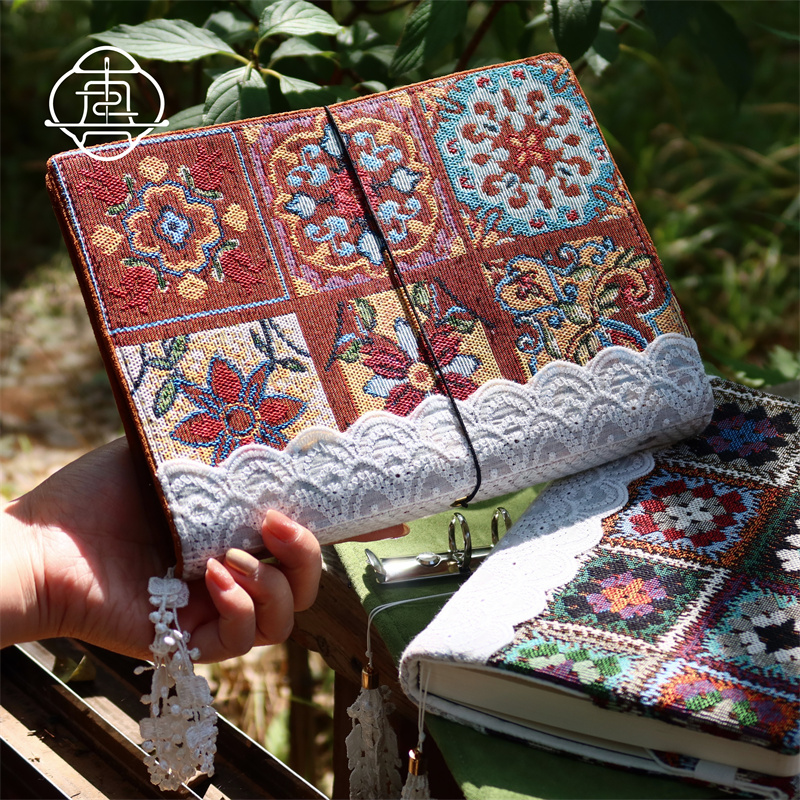 真我 蕾丝花窗 原创复古手账本手帐手工布书衣日记笔记本a5a6 - 图3