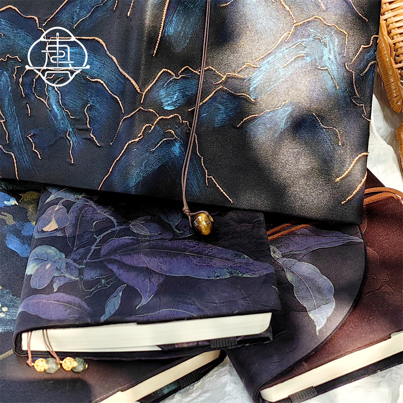 真我 青山菩提 非遗香云纱真丝手工布书衣套装A5A6手帐本记事本套 - 图1