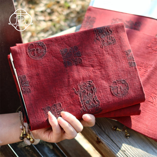 真我 瑞兽 非遗香云纱桑蚕丝真丝手账手工布书衣日记本笔记本a5a6 - 图0