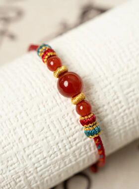 手链 暖釉【中国敦煌Y石研究所&敦煌文创】红M手编绳手链红绳