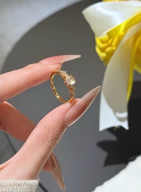 天然水沫玉戒指女款轻奢开口可调节925银镀金送女友闺蜜生日礼物