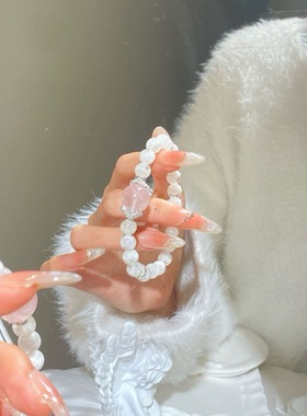 天然粉水晶梦幻粉色雪花幽灵手链精致高级感希洛阁