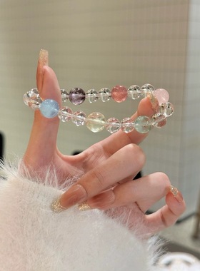 天然多宝白水晶圆珠单圈手链新款小众设计饰品希洛阁