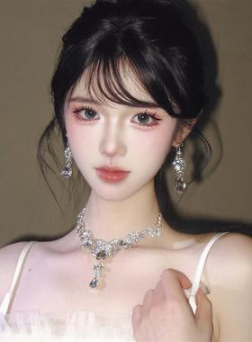 超闪公主水滴锆石项链耳环套装女轻奢小众高级感夸张新娘礼服配饰