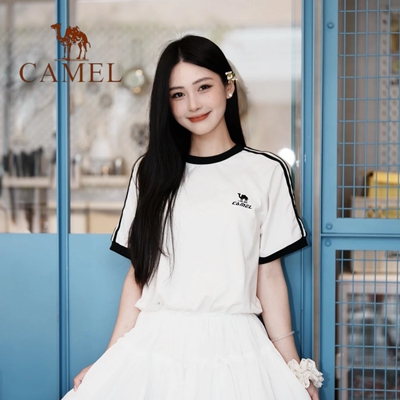 骆驼纯棉短袖美式复古运动T恤女