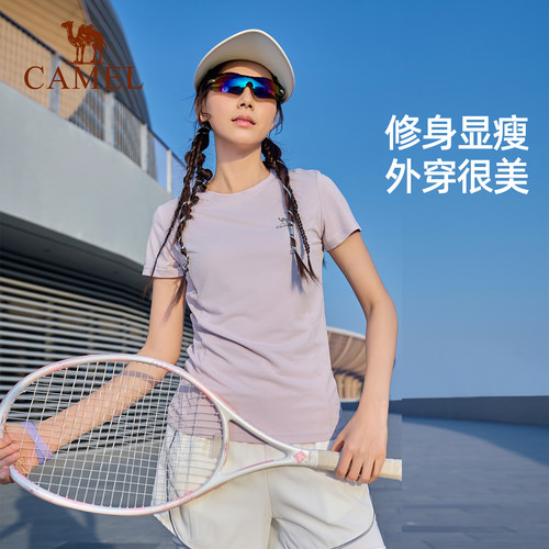 骆驼运动速干T恤短袖 春夏羽毛球户外跑步防晒登山健身瑜伽服上衣 - 图1
