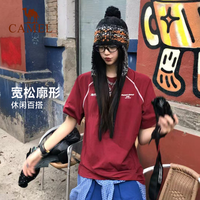 骆驼运动休闲t恤男女同款哈苏线短袖2026夏季新款速干宽松情侣装