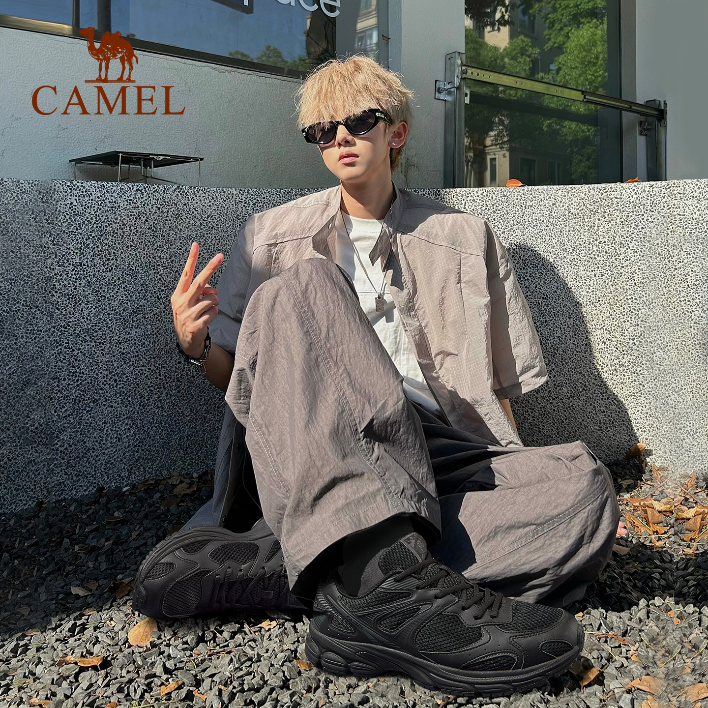 骆驼慢跑鞋男2026春季新款追光2.0网面透气防滑复古休闲运动鞋男 - 图1