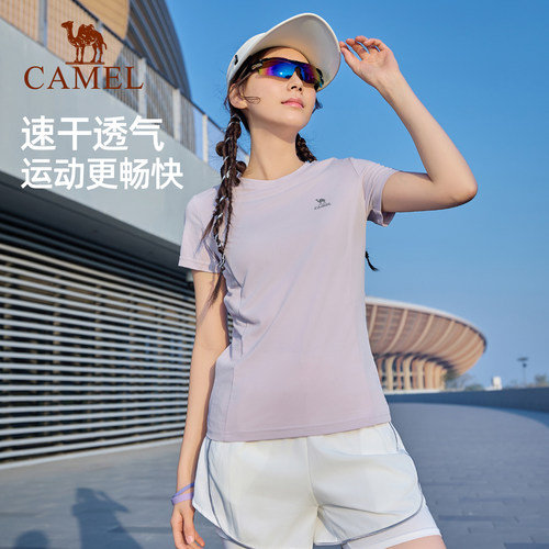 骆驼运动速干T恤短袖 春夏羽毛球户外跑步防晒登山健身瑜伽服上衣 - 图0