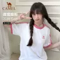 热巴同款骆驼纯棉短袖柔棉T神夏季美式复古宽松运动T恤上衣体恤女 图片 5