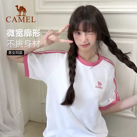 热巴同款骆驼纯棉短袖柔棉T神夏季美式复古宽松运动T恤上衣体恤女 图片 5