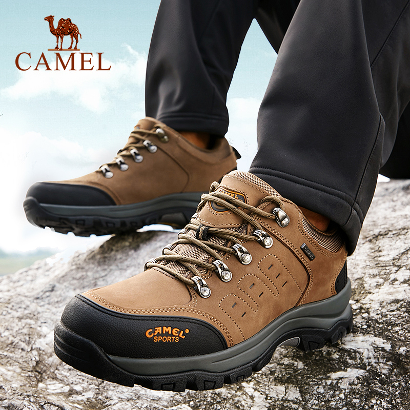 骆驼户外登山鞋男士冬季徒步鞋防滑牛皮耐磨缓震爬山休闲运动鞋子 - 图0