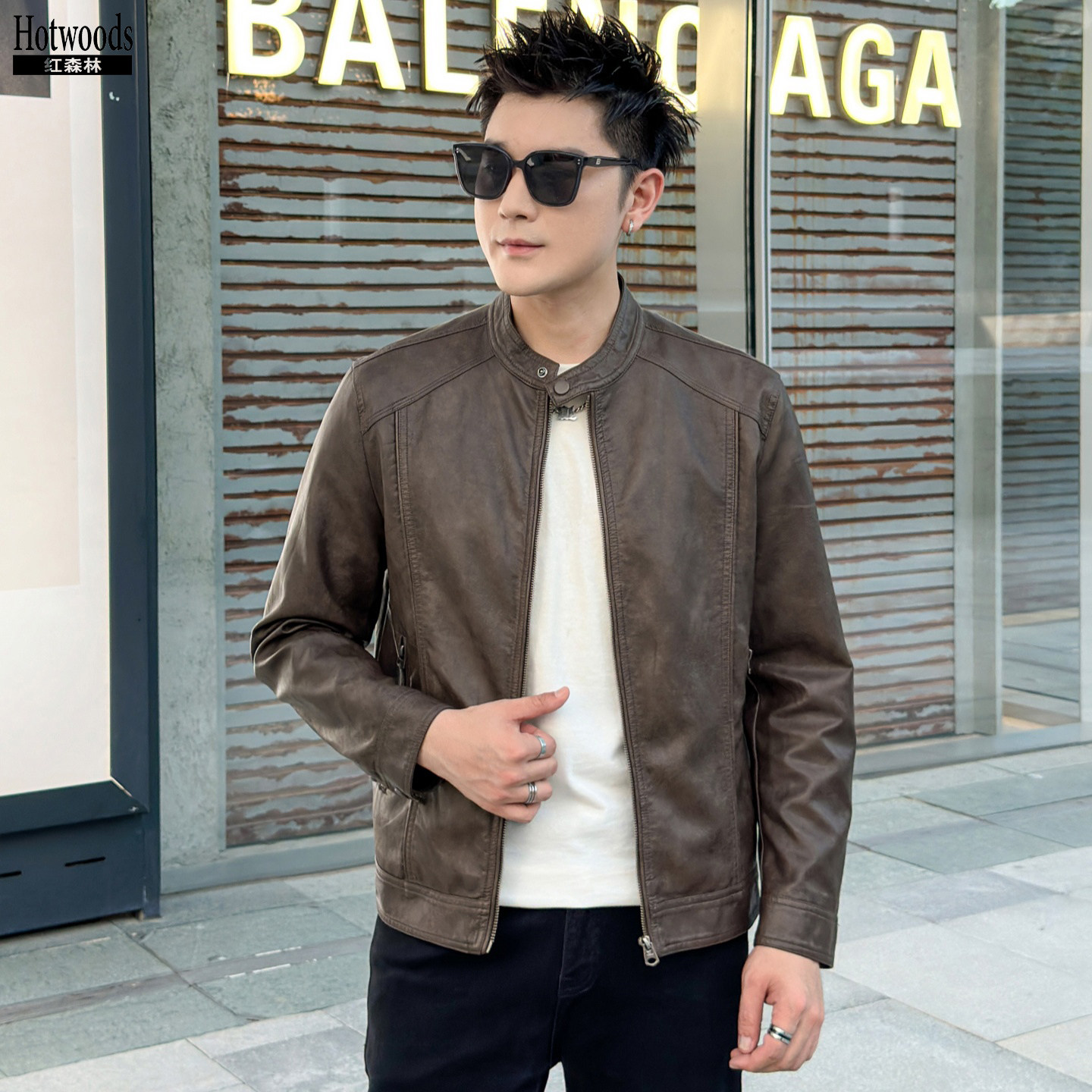 红森林简约通勤立领皮衣 2025秋男休闲流行皮夹克外套372702,淘宝优惠券,粉丝福利购,淘宝优惠卷