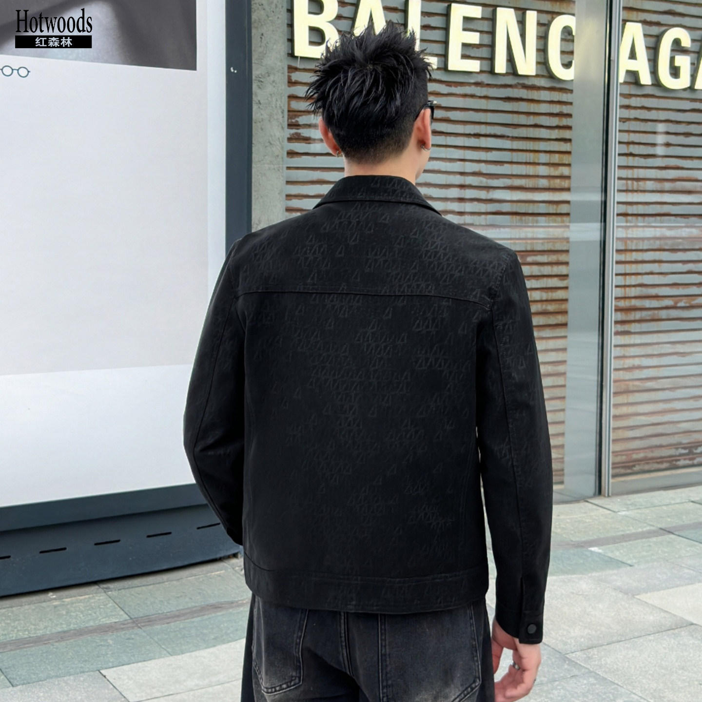 红森林休闲通勤翻领皮衣 2025秋男个性印花夹克外套372703,淘宝优惠券,粉丝福利购,淘宝优惠卷