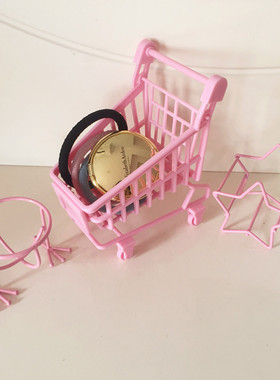 粉色少女心购物车桌面粉扑置物架