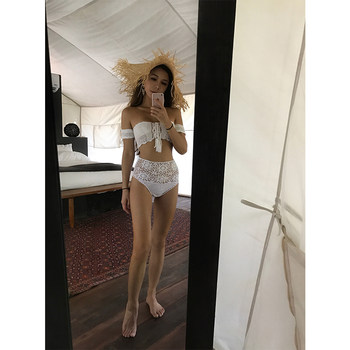 LuEE STUDIO ສະໄຕລ໌ເກາະທີ່ແປກປະຫຼາດຖັກແສ່ວໃສ່ຂອບ bikini ພໍ່-ແມ່ ເດັກນ້ອຍລອຍນ້ຳແຍກສຳລັບຜູ້ຍິງ